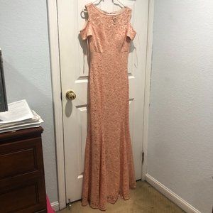 Blush Glitter Lace Prom Dress